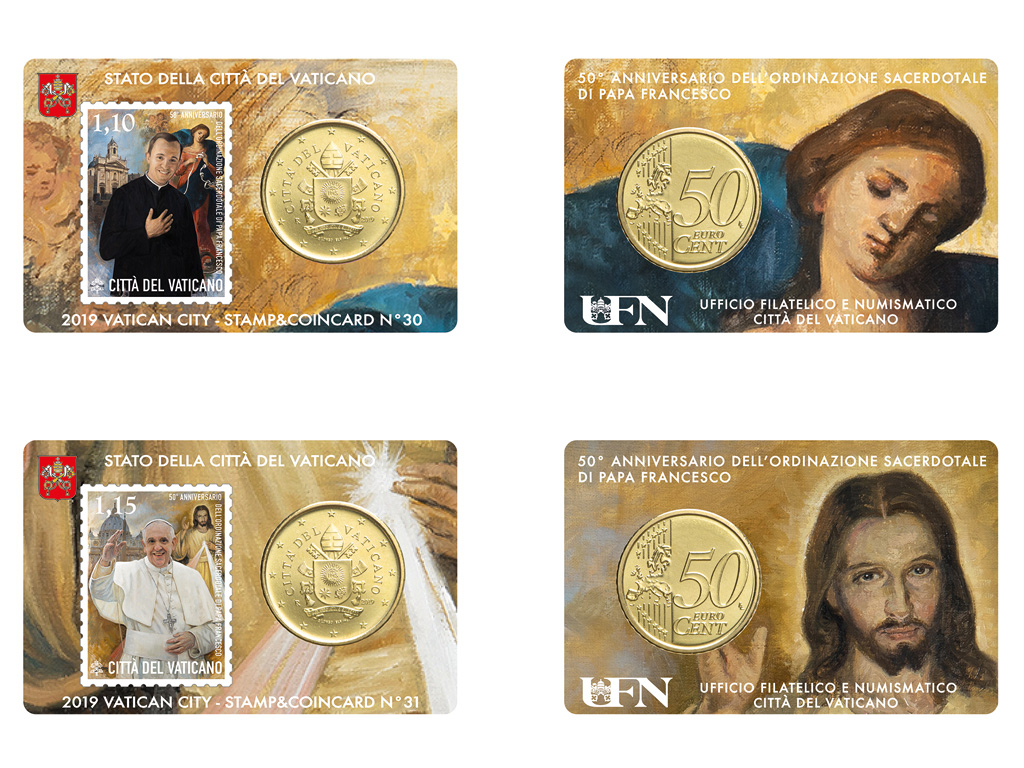 50° ANNIVERSARIO DELL'ORDINAZIONE SACERDOTALE DI PAPA FRANCESCO - COIN CARD