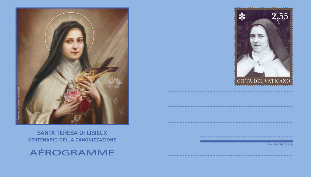 Aerogramma e annullo postale speciale die emissionis Centenario della canonizzazione di Santa Teresa di Lisieux