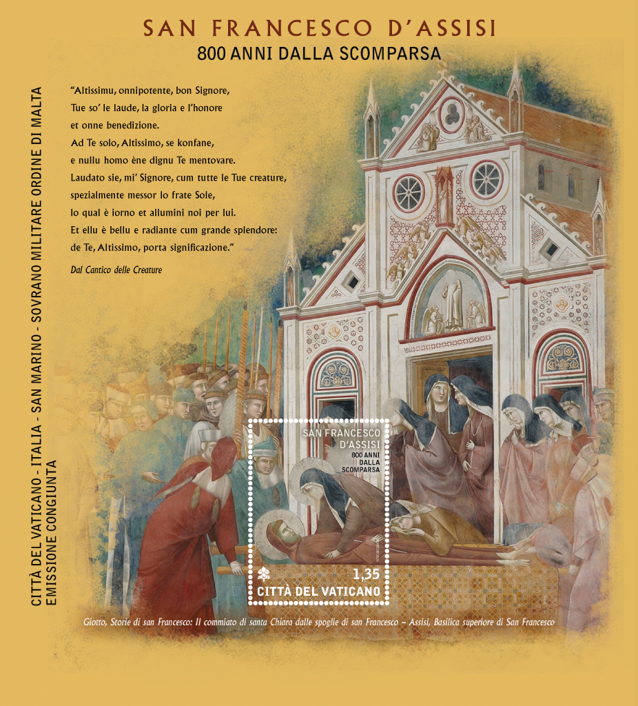Foglietto e annullo postale speciale die emissionis       		     San Francesco d’Assisi. 800 anni dalla scomparsa