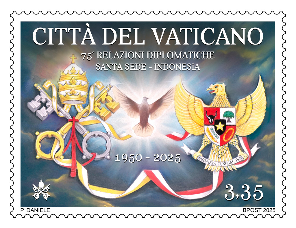 Francobollo e annullo postale speciale die emissionis          75° anniversario delle relazioni diplomatiche tra la Santa Sede e la Repubblica di Indonesia