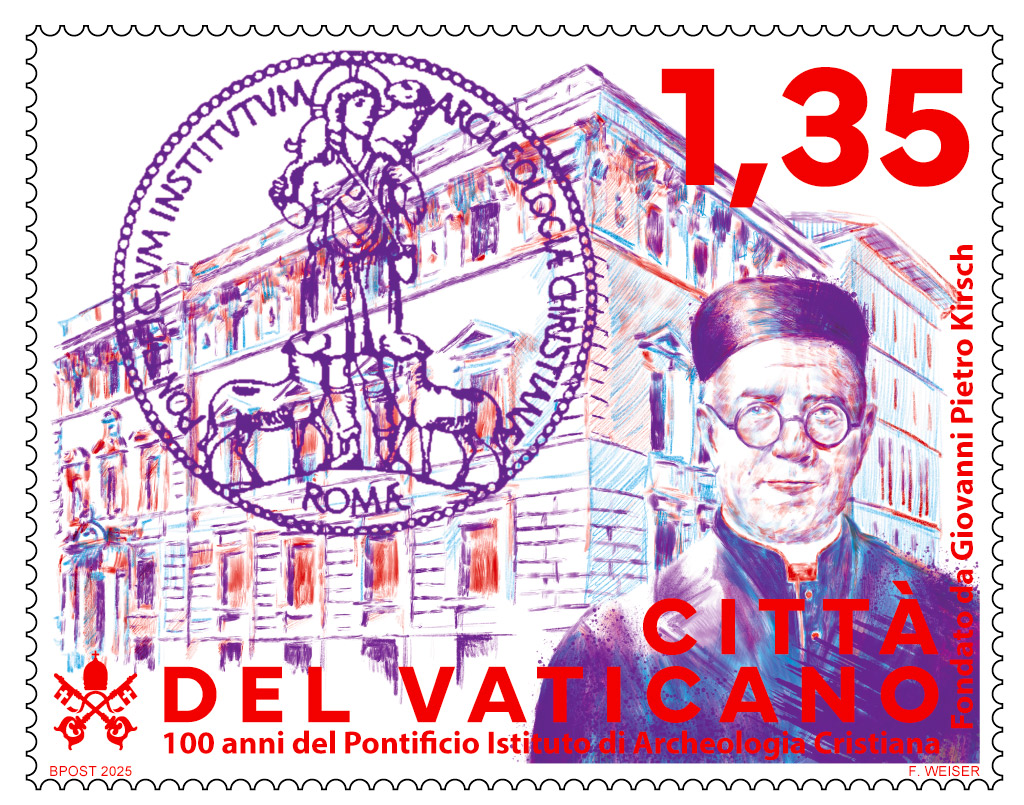 Francobollo e annullo postale speciale die emissionis Centenario della fondazione del Pontificio Istituto di Archeologia Cristiana
